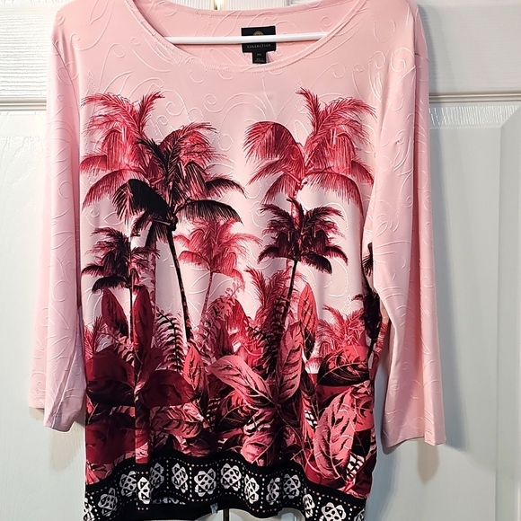 NWT JM Collection Petite Palm Tree Graphic Design Top 3/4 Sleeve PXL - Picture 2 of 11